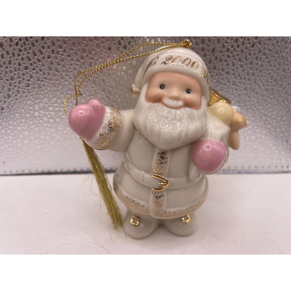 Lenox 2000 Santa‎ Claus Ceramic Ornament with Gift Bag Gold Accents